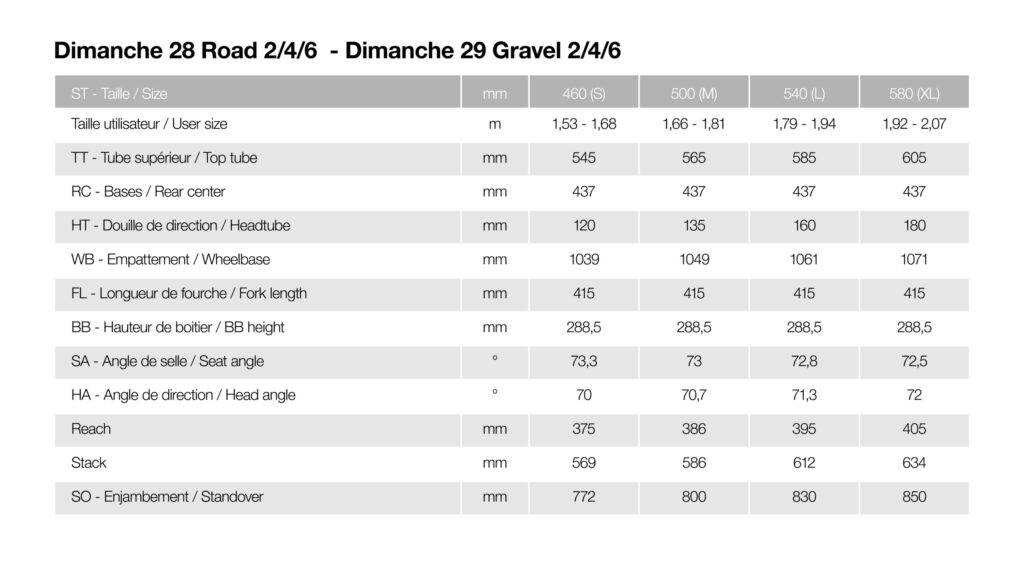 Sizing Guide Moustache Dimanche Road 4